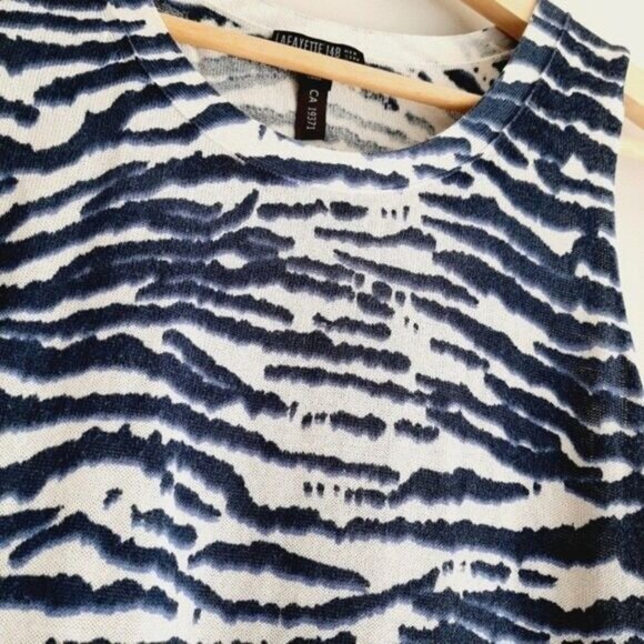 LAFAYETTE 148 Fine Knit Sleeveless Shell Top Blue & White Animal Pattern Sz S - Picture 5 of 7